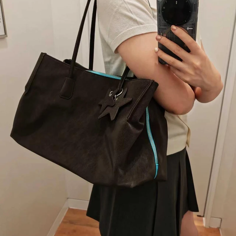 Damen-Tragetasche, mehrschichtige Schultertasche mit großem Fassungsvermögen und Reißverschluss, Damen-Vintage-Handtasche mit mattiertem Finish, ideal für Büro, Pendel und den täglichen Gebrauch, mit Tragegriff. – Detail 28
