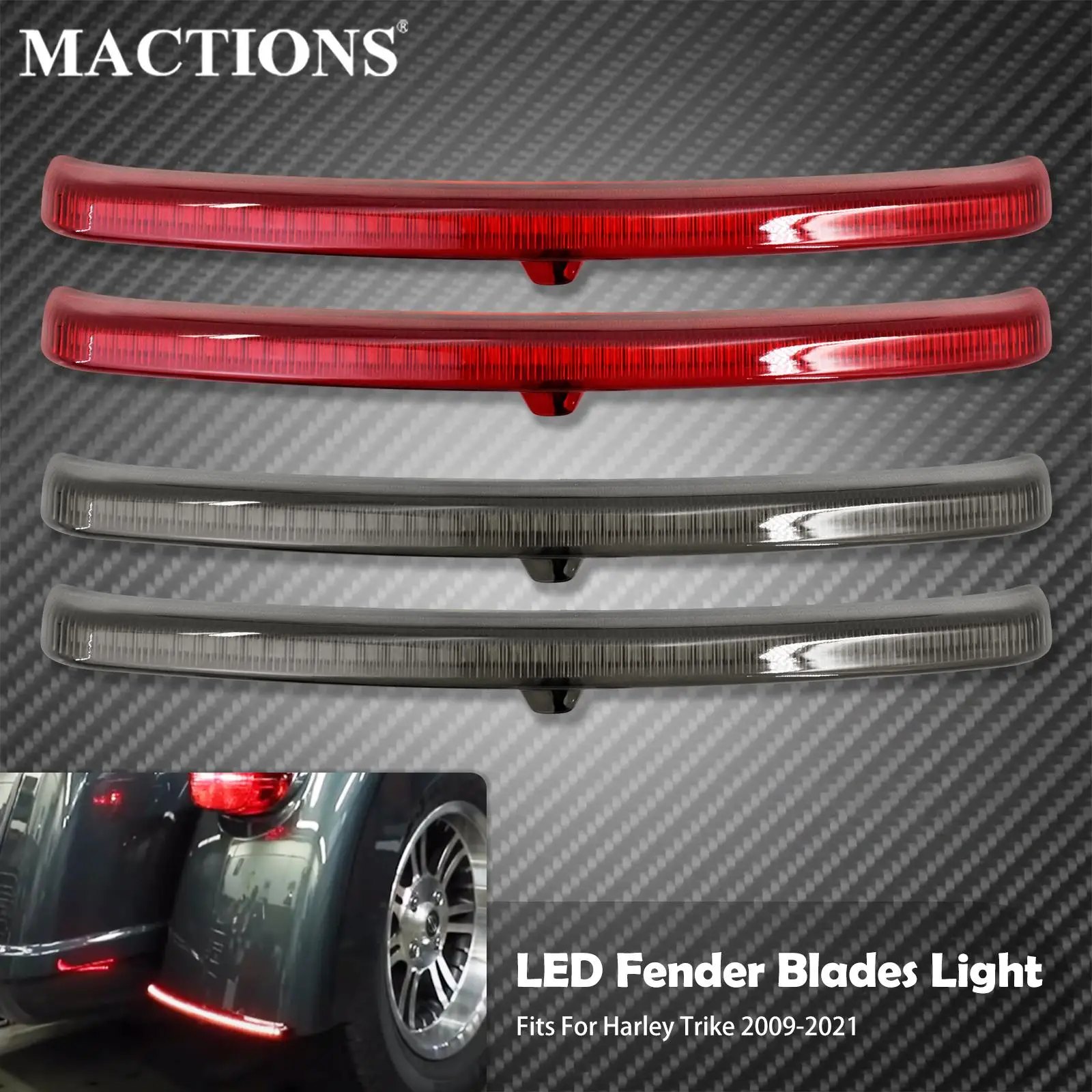 Motorcycle LED Fender Blades Turn Signal Tail Lights Red/Grey For Harley Touring Street Glide Tri Glide Ultra Classic 2009-2021