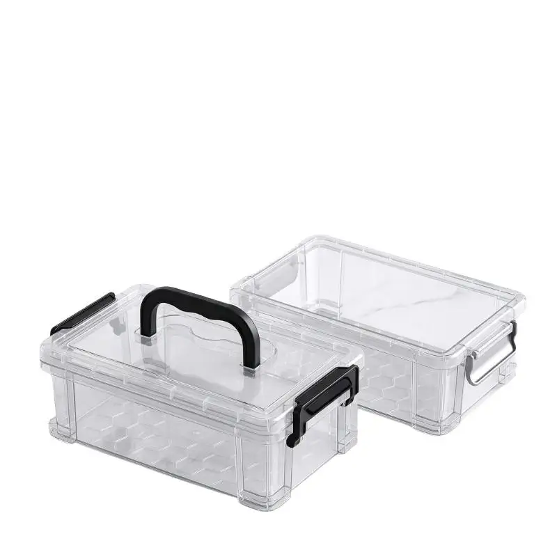 Clear Plastic Storage Boxes With Portable Handle Non Slip Bottom For Home Office Craft Storage