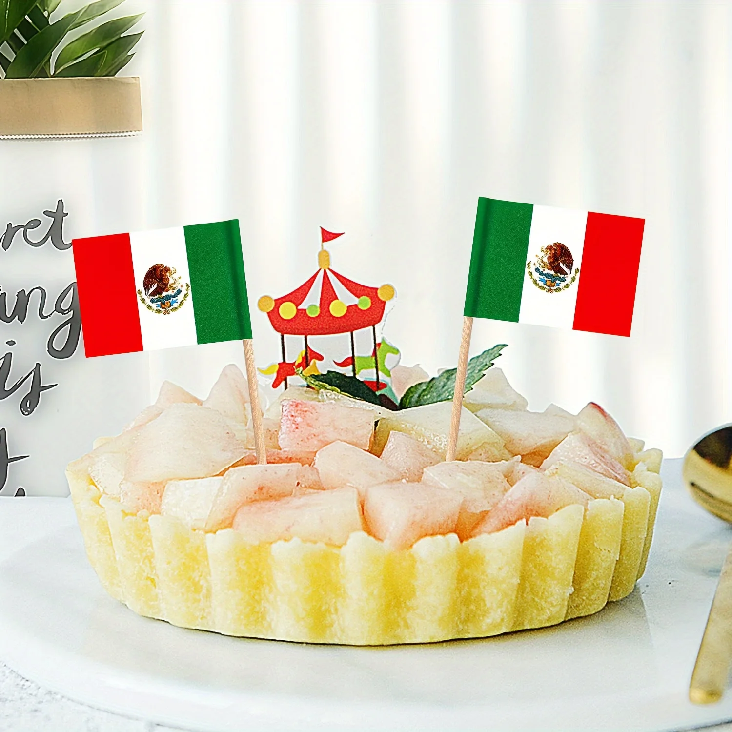 100pcs Mexican Toothpick Flags, Cupcake Topper Decorated With Mexican Flag, Mini Baton Flag Decorated With Food Picks