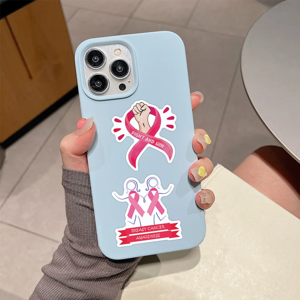 110PCS Pink Ribbon Breast Cancer Awareness Sticker DIY Scrapbook Luggage Laptop Phone Guitar Waterproof Decals view 5