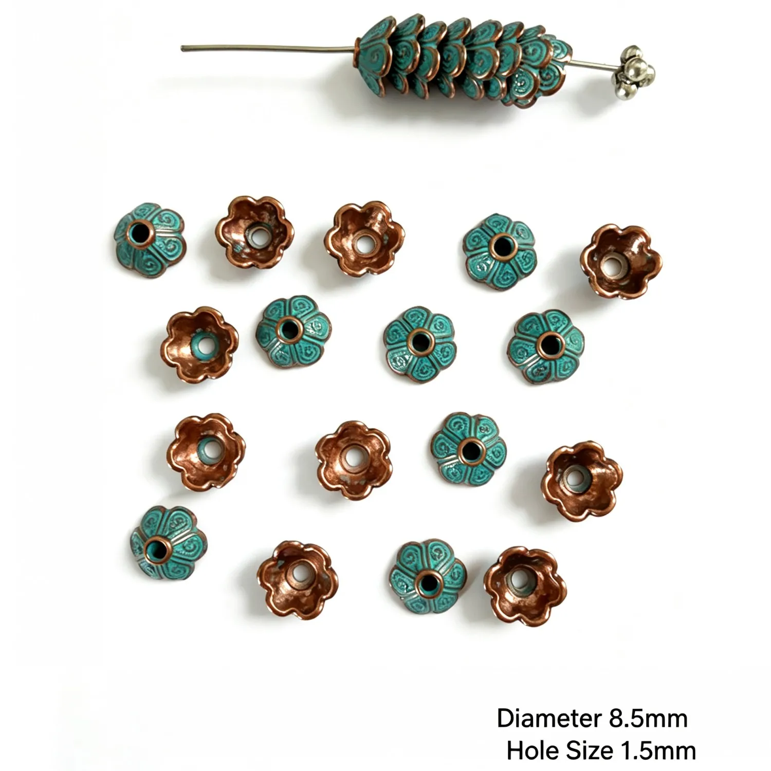 50Pcs 8.5mm Zinc Alloy Antique Red Copper with Blue Finish Bead Caps Spacer Beads DIY Jewelry Accessories EF2385