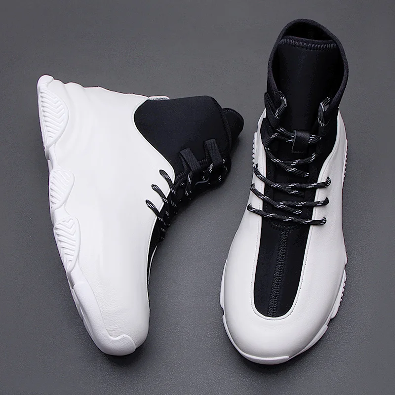 2024 fashion men\'s shoes high top shoes spring new cowhide breathable casual shoes lightweight soft sole comfortable board shoes