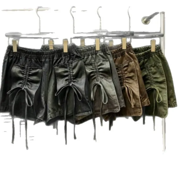 Casual Drawstring Shorts Mid Thigh Streetwear with Asymmetrical Irregular Spring Cargo No Stretch Elastic Waist Women Shorts