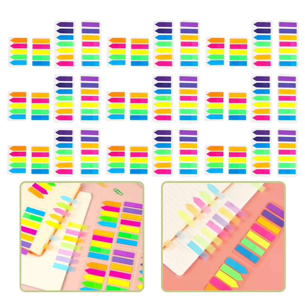 10Pcs Fluorescent Index Stickers Self-Adhesive Removable Translucent Pet Page Tabs for Reading Notes Computer Message Boards