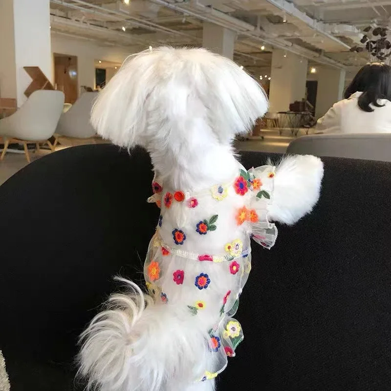 Pet Summer Sun Dress Small Dog Teddy Breathable Clothes Yorkshire Floral Pullover Maltese Sweet Dresses