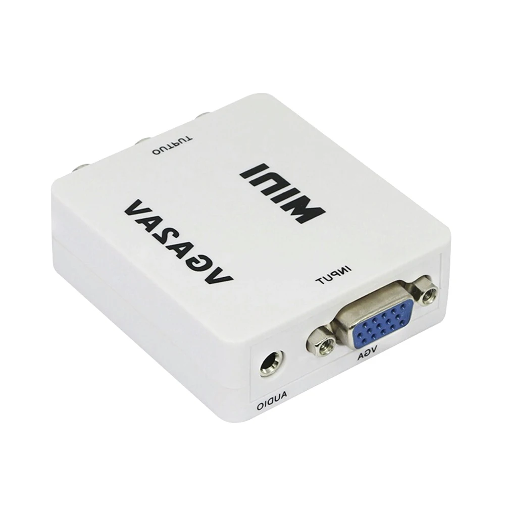 

VGA to Converter 1080P Computer Adapter Video Audio Composite White PC Input NTSC PAL Output Business