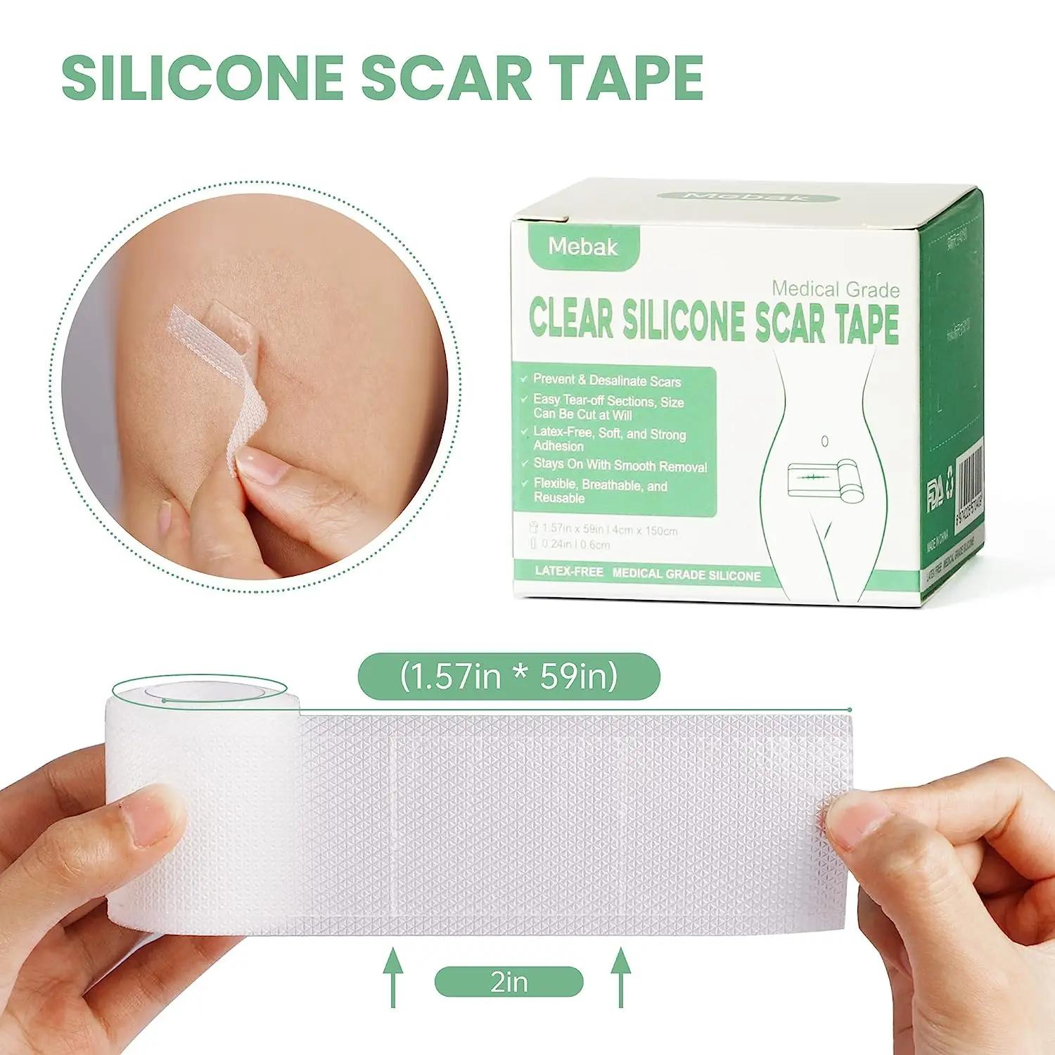 Silicone Scar Sheets Medical Grade Washable Silicone Scar Tape for injuries/insisions Acne Scars C-Section & Keloid Surgery Scar