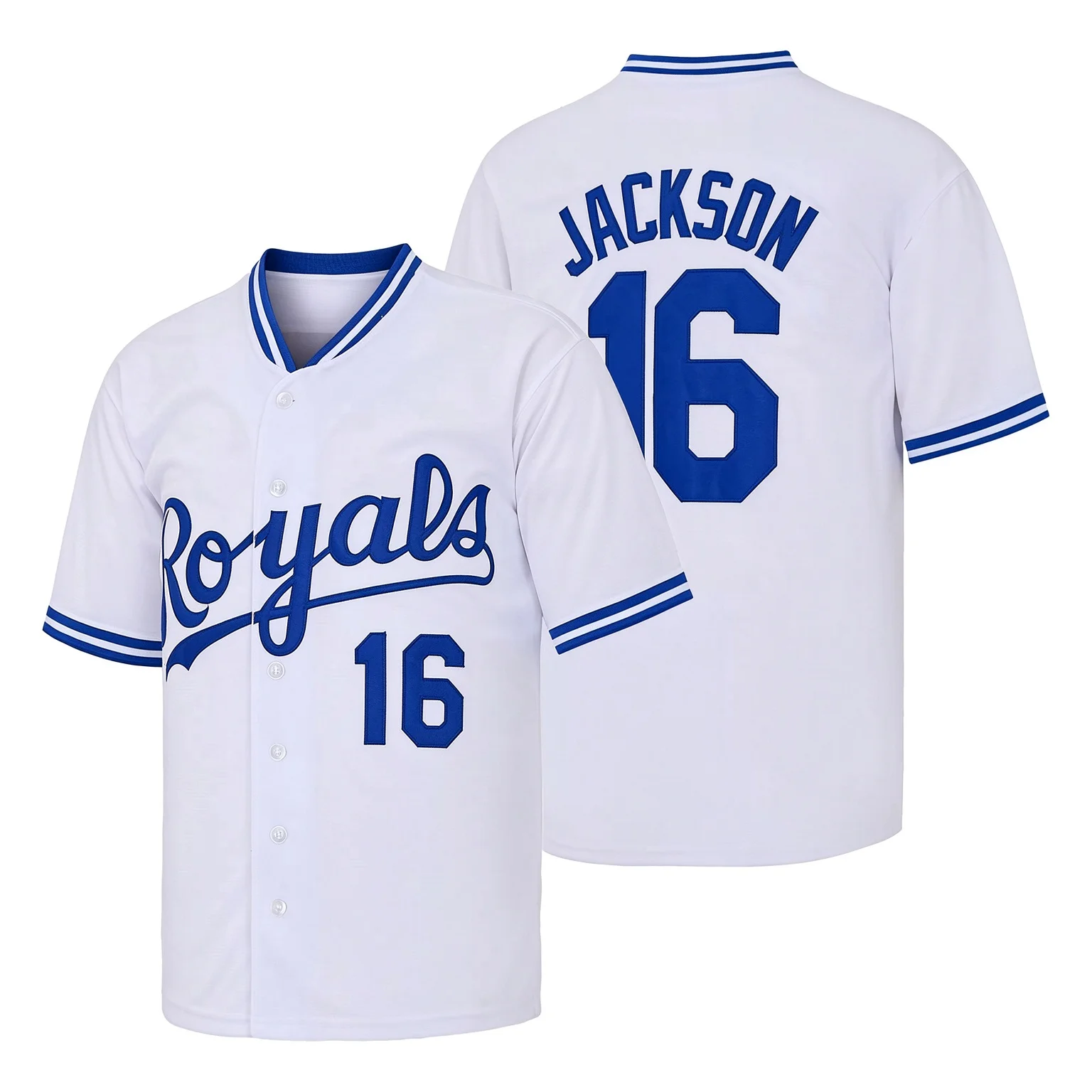 Men's White Blue Bo Jackson #16 City Royals 1989 Baseball Jersey,Letter Embroidery Game Training Baseball Clothing，Fan Gift