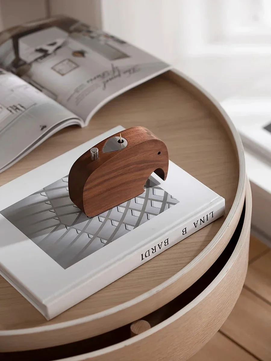 Creative Toothpick Holder Walnut Wood Toothpicks Box Push-type Cute Elephant Shape for Table Decorative Accessories 5