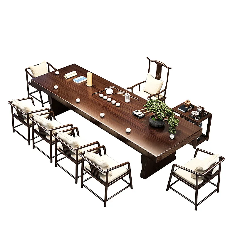 

New Chinese style, solid wood, tea table, full set, living room tea table and chair combination,