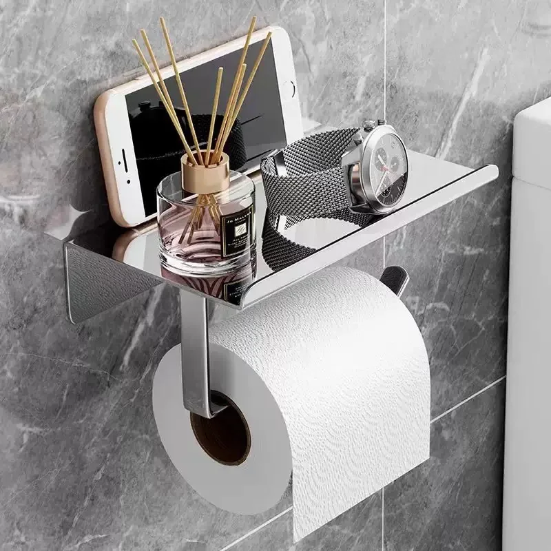 Durable 304 Stainless Steel Roll Paper Holder Toilet Tissue Box Non-punching Home Hotel Bathroom Toilet Paper Holder
