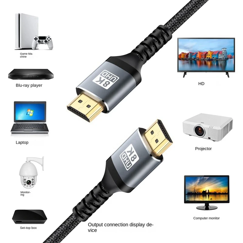 Kabel Ultra HD Wielofunkcyjny HDTV kompatybilny z 8K 2.1 48 Gb/s do monitora telewizora i komputera 1,5 M Łatwy w użyciu