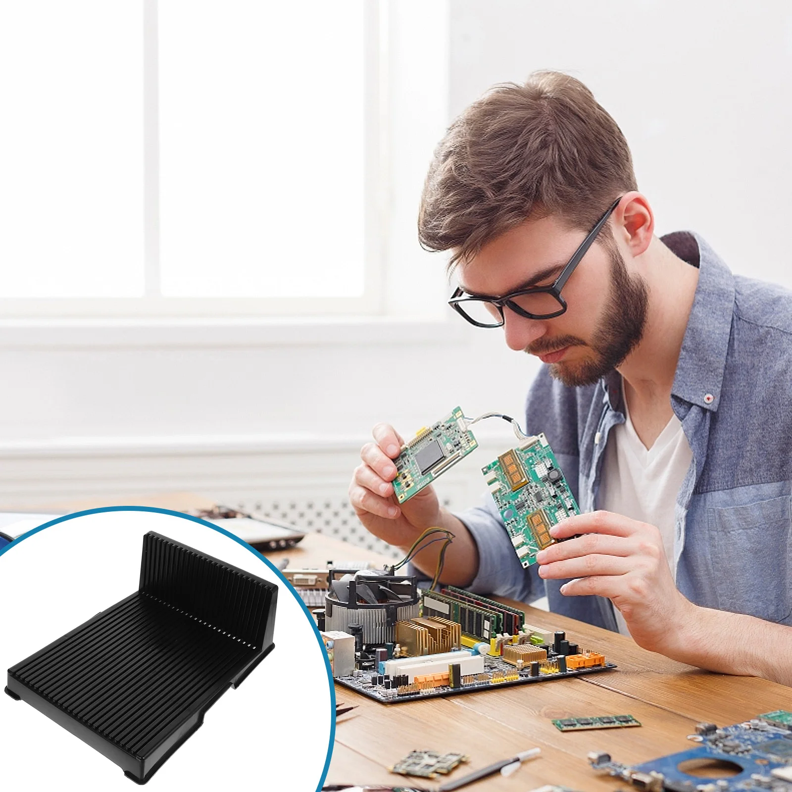 

Anti Static Bracket Circuit Board Storage ABS PCB Holder Soldering Stand Display Protective Gloves Labor Safety