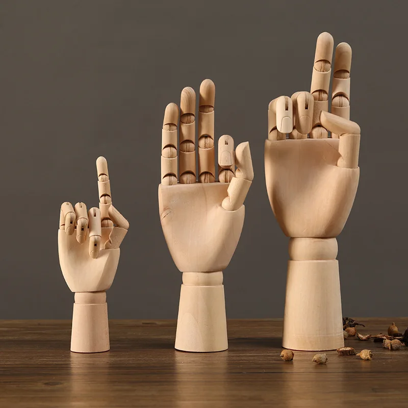 Nordic Creative Wood Finger Model Desktop Office Decorations Artistic Home Joint Movability Large Size Ornament for Friends