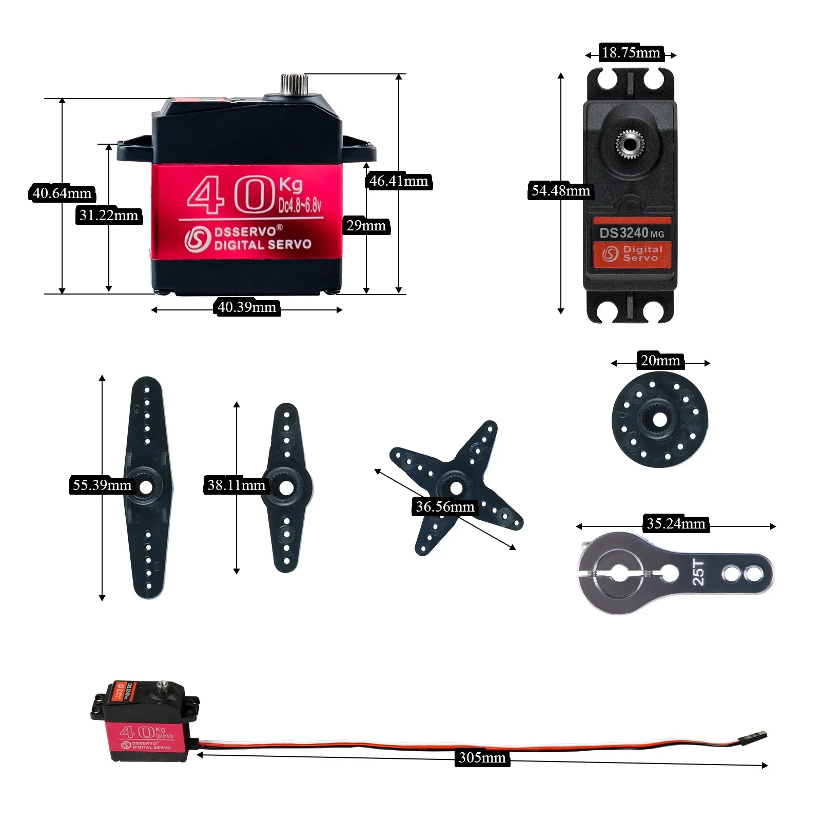 4PCS DS3240 6V 40kg Servo digital à prova d'água IP66 Engrenagem totalmente metálica para robô de carro RC