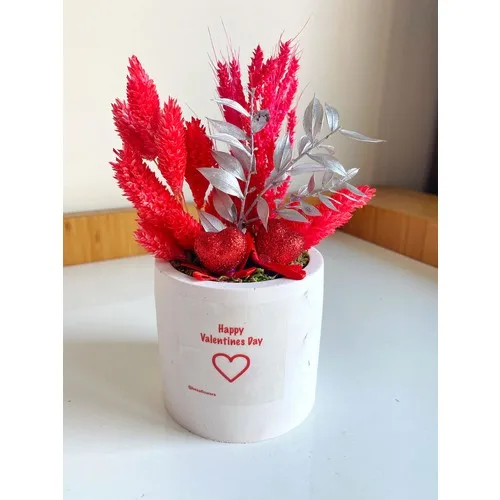 Besa Flowers Medium Size Concrete Pot Valentine 'S Day Artificial and Dry Flower