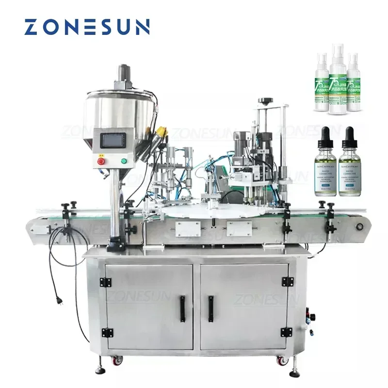 ZONESUN-máquina automática de llenado y tapado, aceite de humo, gotas cosméticas para ojos, pulverizador, botella de alcohol medicinal, máquinas para viales pequeñas