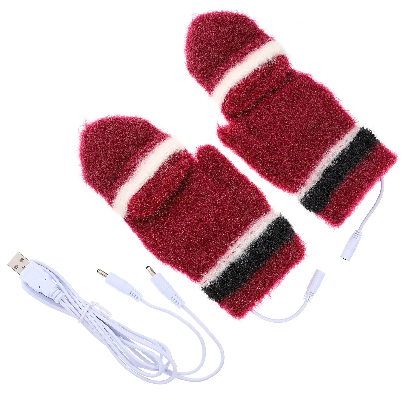 

1Pair USB Heated Gloves Half Finger Knitted Washable for Outdoor Winter Hiking Skiing Camping Cold Weather Heating Gloves