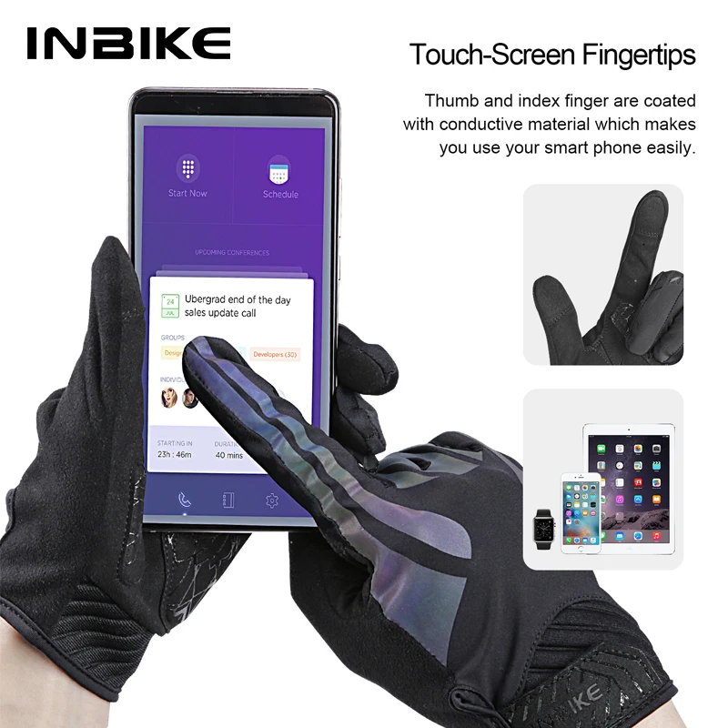 INBIKE MTB Cycling Gloves Padding Full Finger Colorful Reflective Bike Gloves Men Touch Screen Non-slip Men Bicycle Gloves MF339