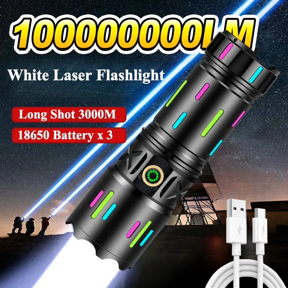 

Super Powerful Led Flashlight Type C Rechargeable Fluorescent Absorbing Film Luminous Zoom Torch Light Camping Emergency