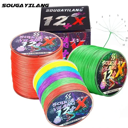 Sougayilang-sedal de pesca trenzado de 12 hebras, 100m, 300m, X12, multifilamento, PE, 18-80 libras, para agua salada y dulce