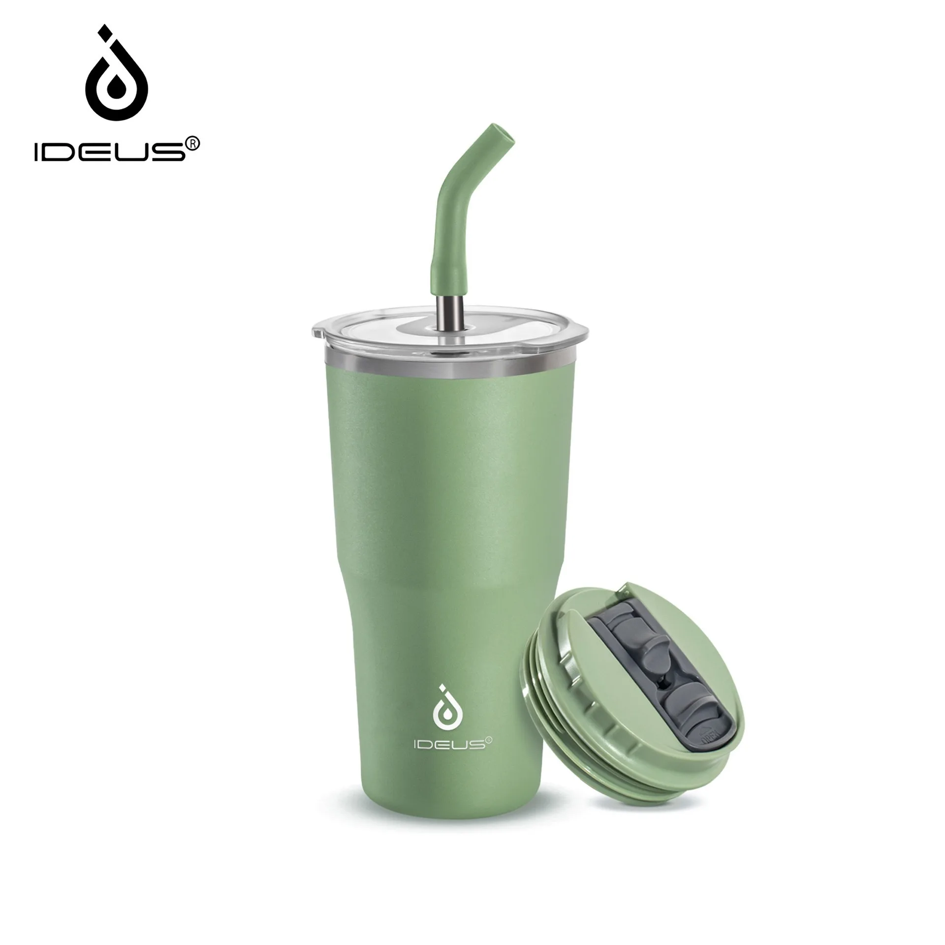 

Ideus 304 stainless steel coffee cup 532ml, double-layer vacuum leak-proof cup with lid and straw, suitable for office travel