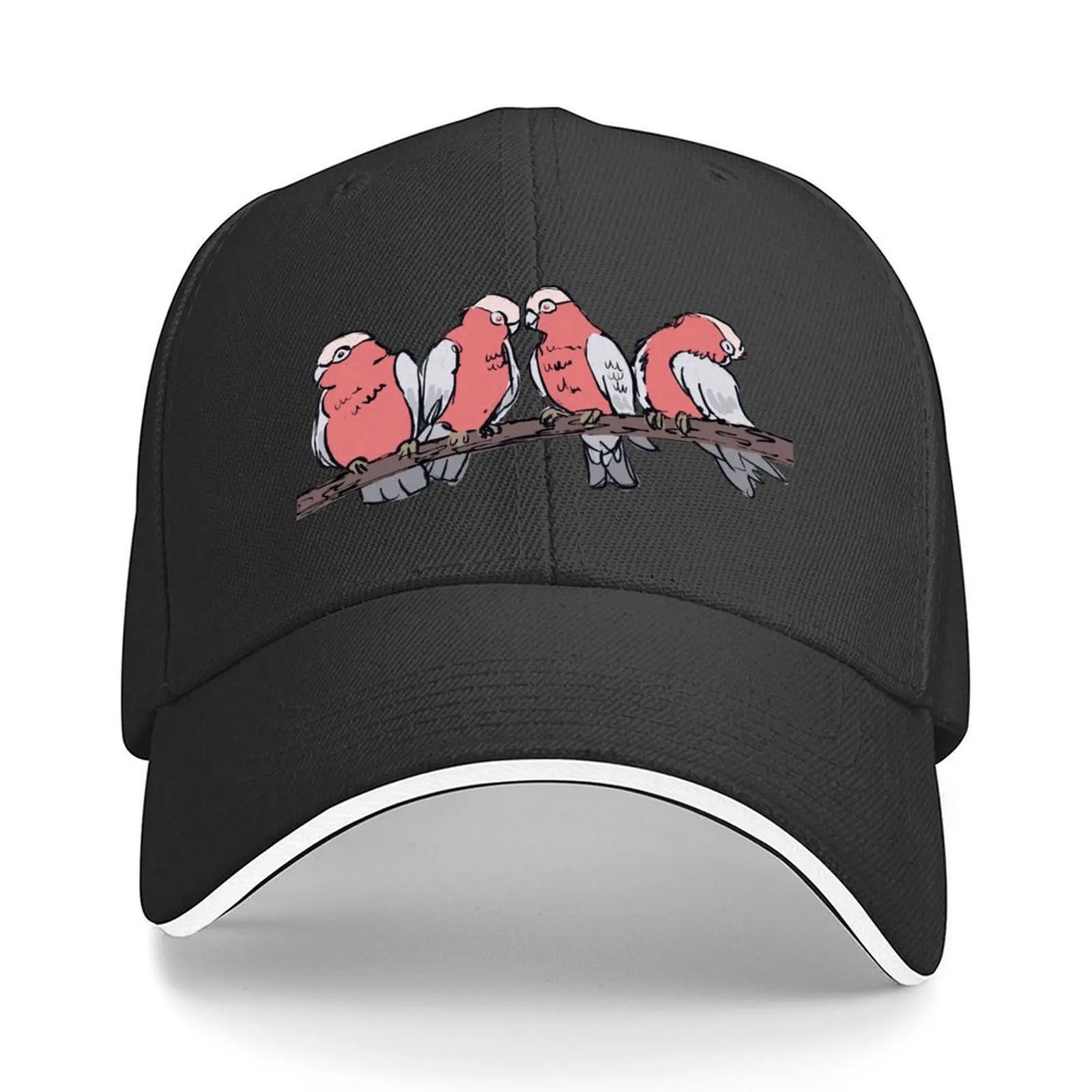 

Group of four pink galahs on a branch Baseball Cap Fashion Beach Cosplay fishing caps man Snap Back Hat Woman Hats Men's