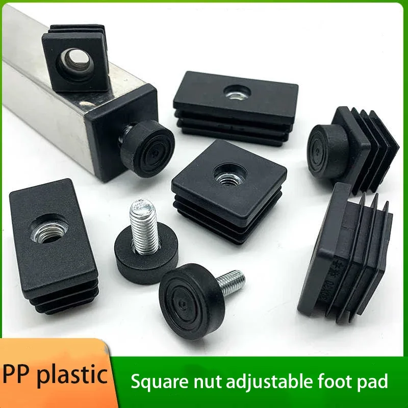 4-50Pcs PP Plastic Square Adjustable Feet Pad Screw M6 M8 Table Chair Leveling Foot Pad Furniture Leg Anti-shock Protection