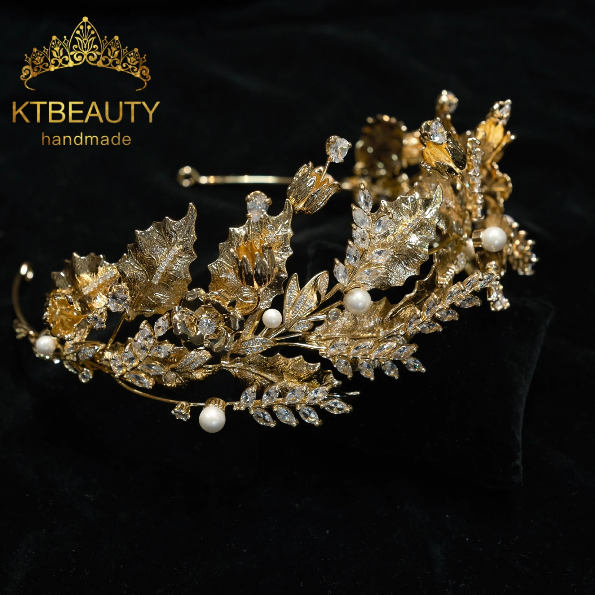 

Ktbeauty Women's Bridal Headpiece with Zirconia Golden Handmade Vintage Trendy Hair Jewelry Accessory for Wedding Parties
