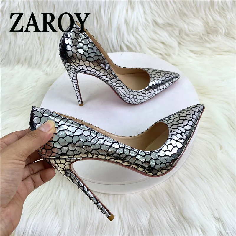 【Outlet Clearance】Silver stone pattern classic high heel single shoes pointed thin heel office shoes wedding pumps