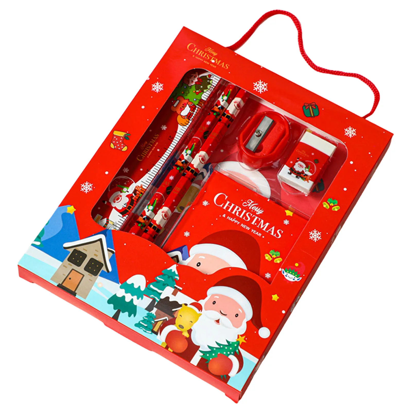 6pcs Christmas School Stationery Gifts Set Children Santa Claus Stationery Gifts Set Education Goodies Supplies for Kids