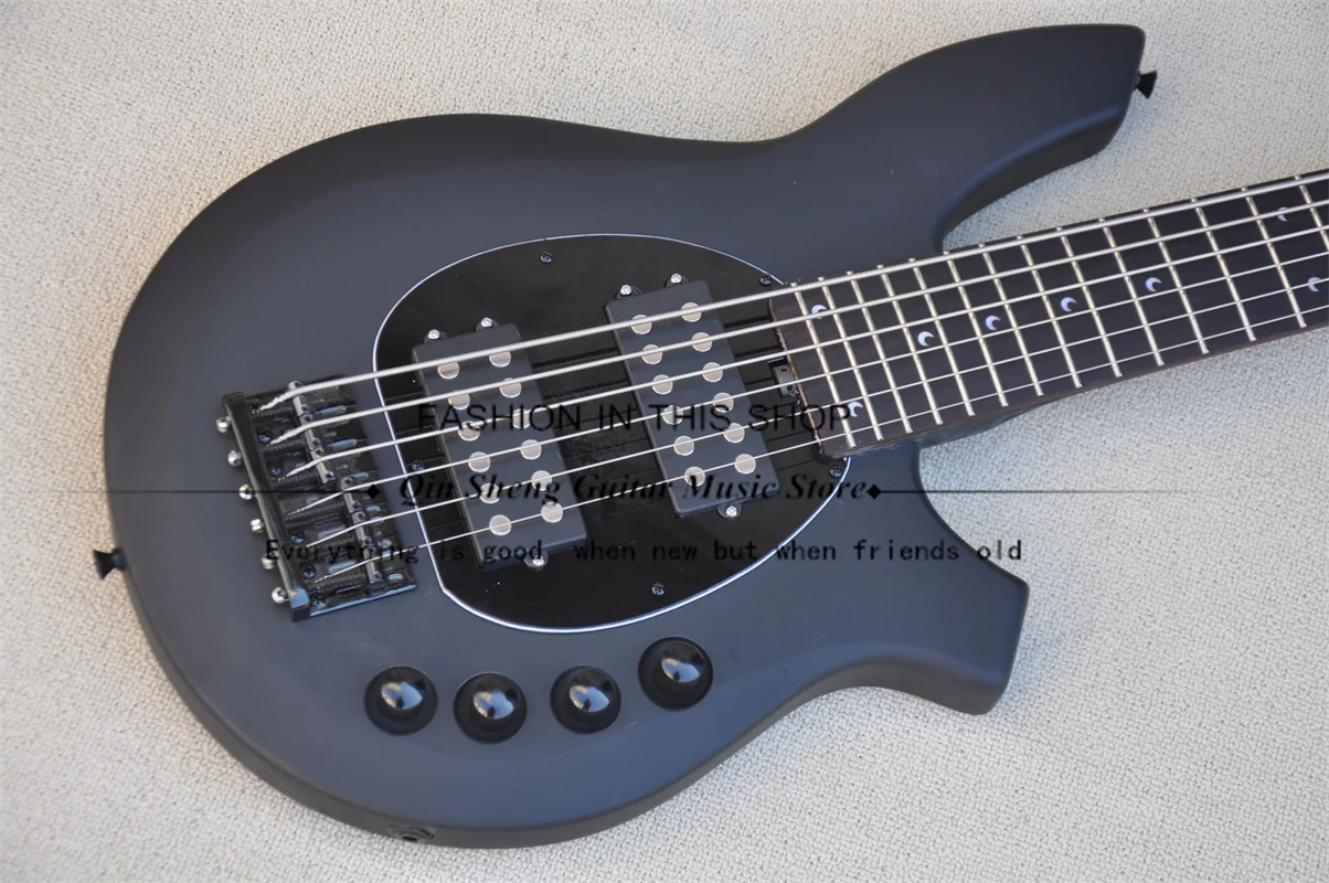 6 String Electric Guitar Bass,Bong Matte Black Bass,Rosewood fingerboard ,Black Buttons,Active Battery