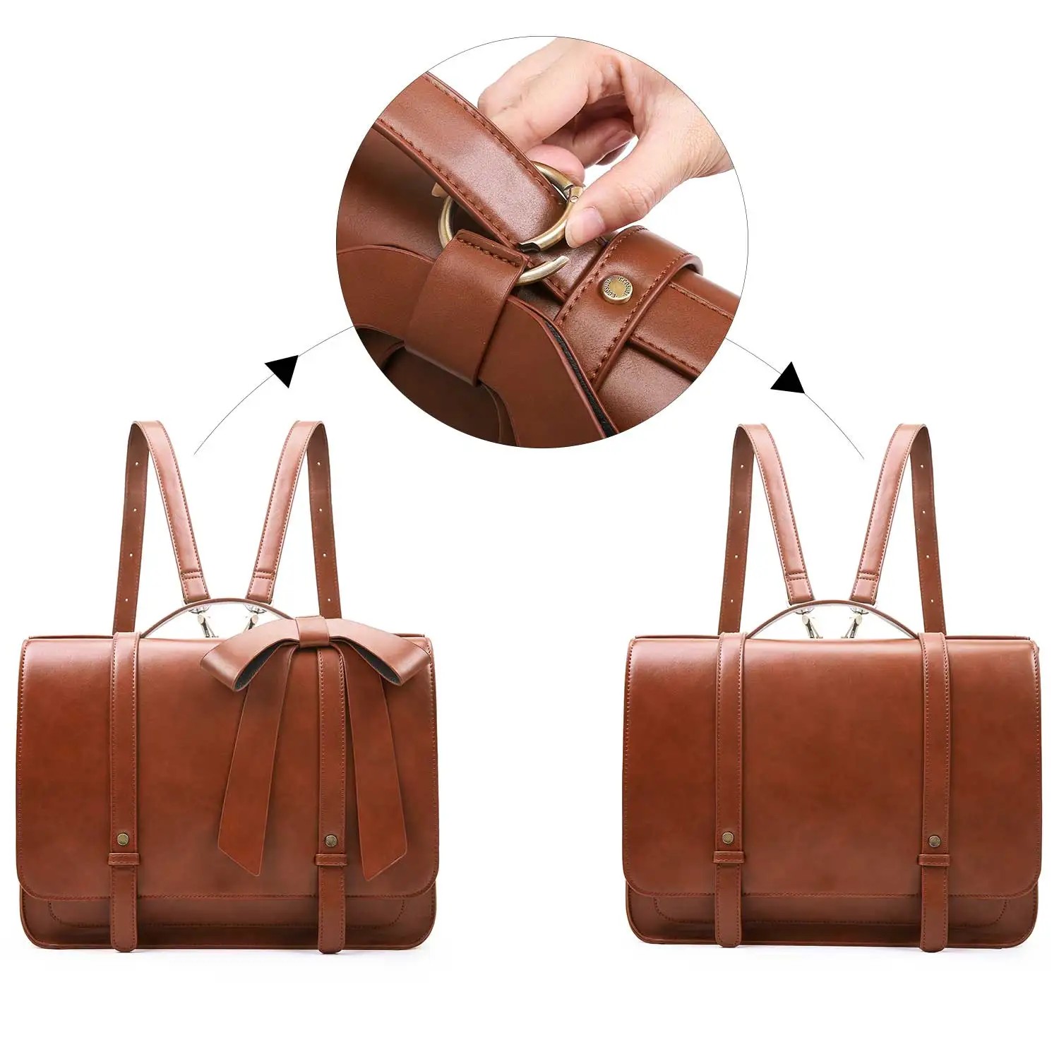 ECOSUSI-Bolsos de mensajero de cuero PU para mujer, bolsa cuadrada para ordenador portátil de 14 pulgadas, bolso de hombro para viaje universitario