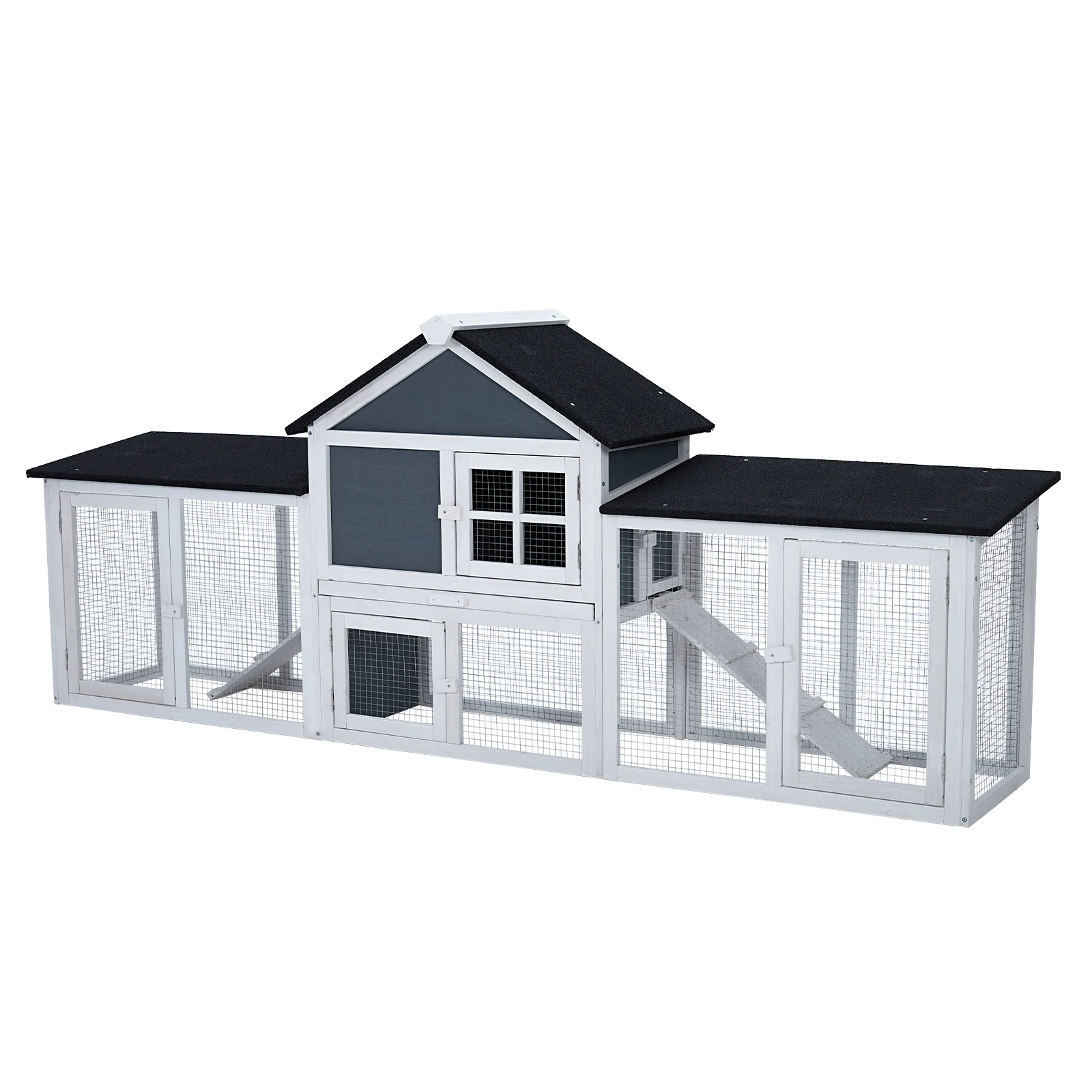 Rabbit Hutch, Outdoor Chicken Coop, Bunny Hutch Guinea Pig Pet House Bunny Cage with Double Side Runs, Weatherproof Roof