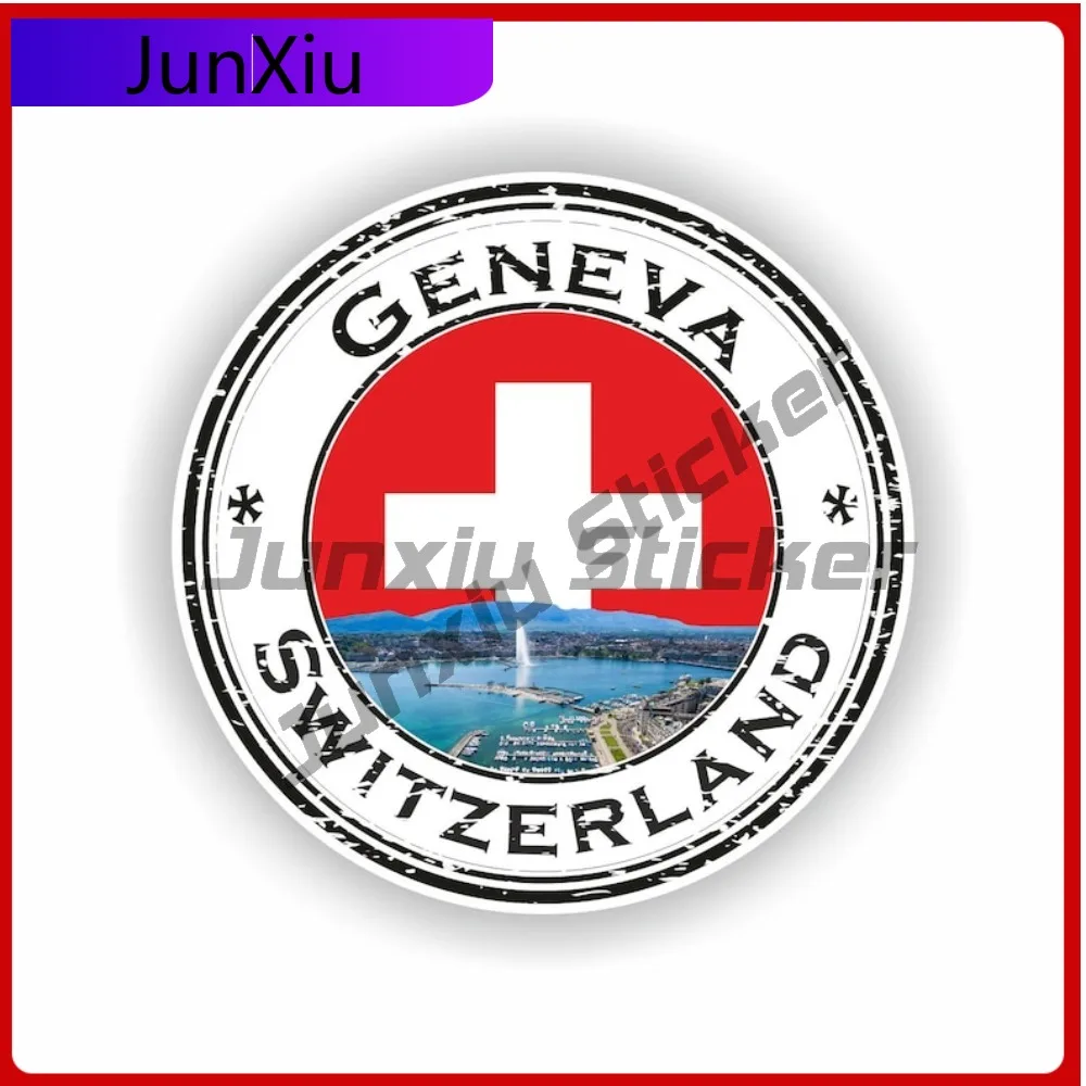 

Geneva Switzerland Seal Sticker Round Cool Wall Laptop Waterproof Exterior Parts Vinyl Decal For Car Truck SUV Window Bumper