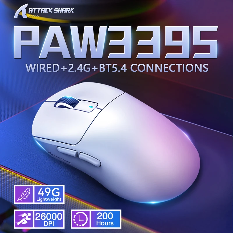 

Pixart 3395 Gaming Mouse X3 Attack Shark Lightweight Mouse 49g Wireless WIFI 2.4G Bluetooth Gaming Esport Mice For PC Mac Laptop