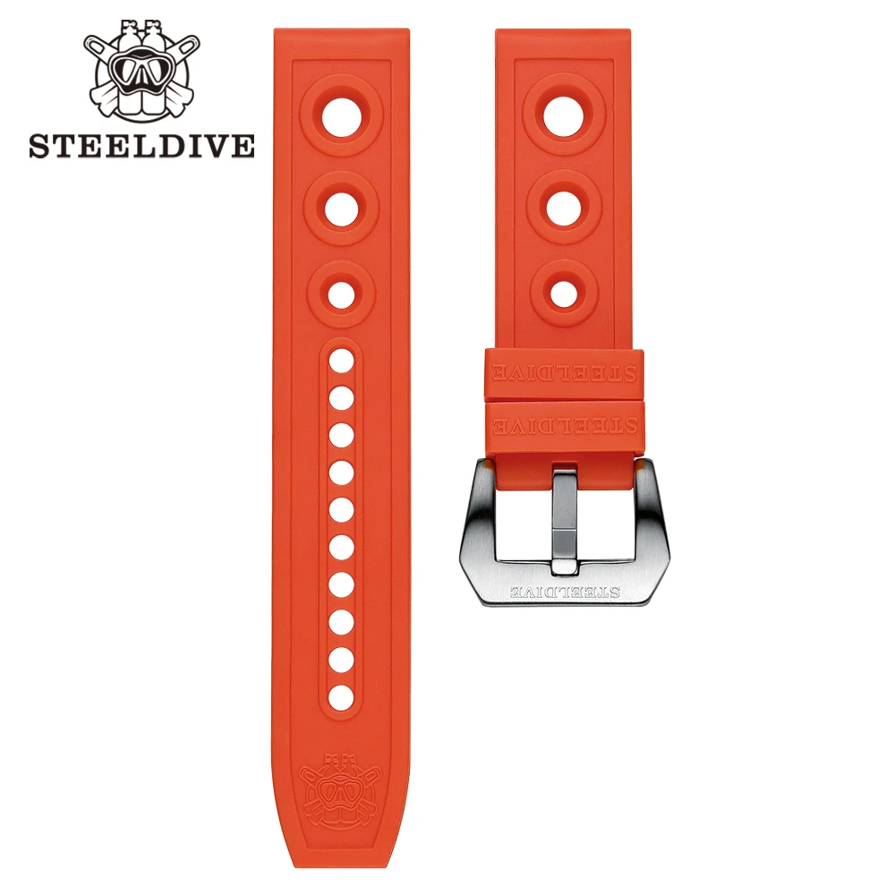 Gummi-Uhrenarmband STEELDIVE SD2201 Orange/Schwarz/Grün/Blau/Rot/Gelb/Hellblau 20 mm/22 mm/24 mm breites Band