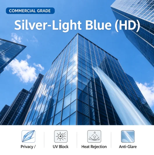 Silver Light Blue HD Privacy Glass Tint Roll PET Material One Way Vision Anti UV Heat Blocking For Residential Office Vehicle Wi