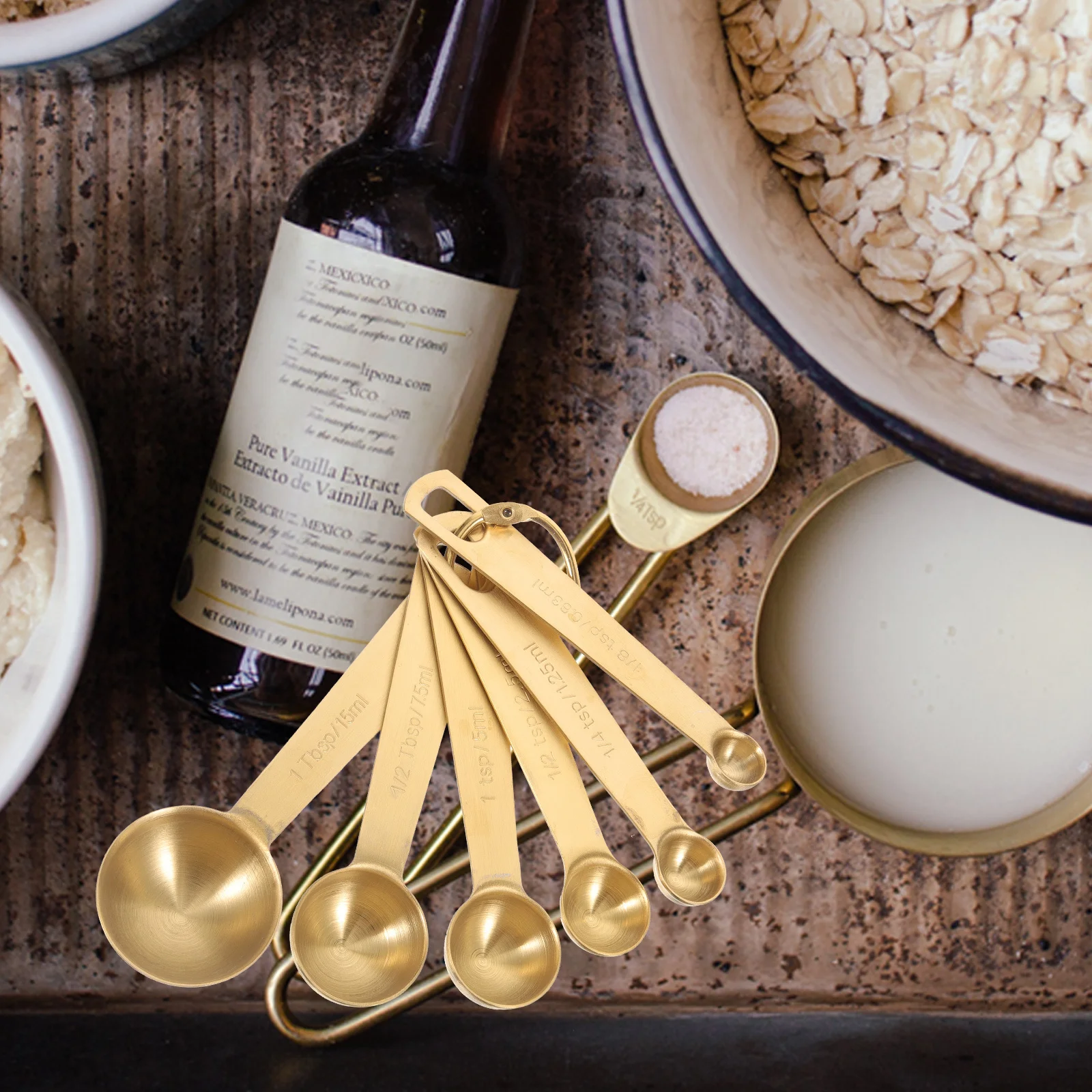 

6Pcs Stainless Steel Measuring Spoon Set Compact Portable Coffee Beans Sugar Tea Seasoning Cooking Baking Spoon Set