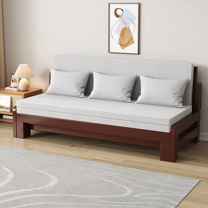 Beech solid wood sofa bed dual-purpose small apartment single study push-pull bed living room