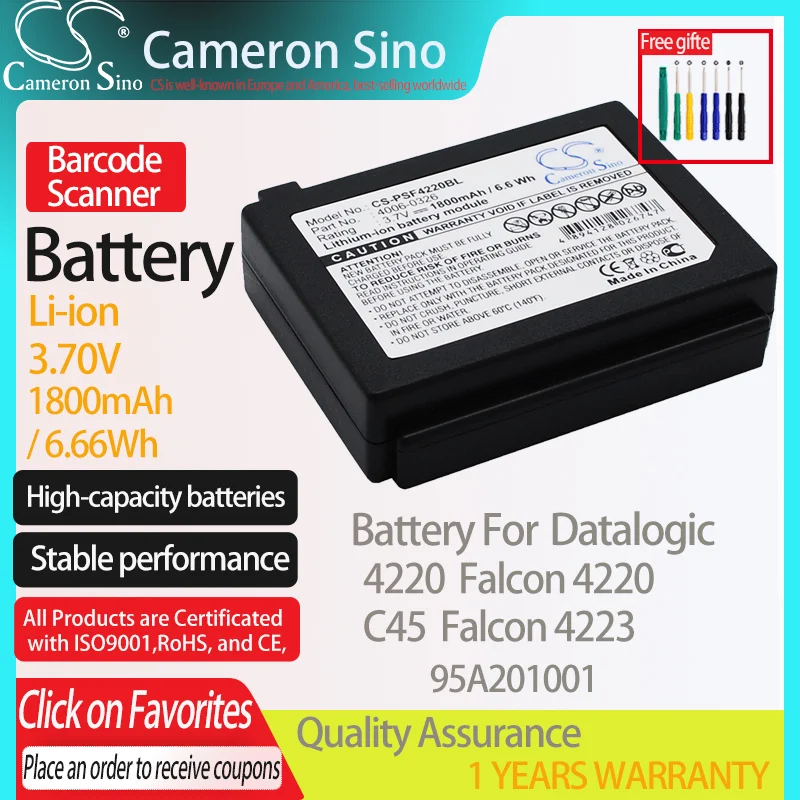 CameronSino Battery for Datalogic 4220 C45 Falcon 4220 Falcon 4223 fits PSC 4006-0326 Barcode Scanner battery 1800mAh/6.66Wh