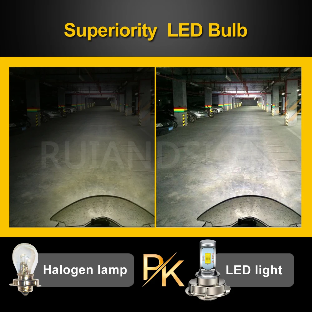 อุปกรณ์เสริมรถจักรยานยนต์ไฟหน้า LED PH3S ซ็อกเก็ต 10-30V แรงดันไฟฟ้ากว้าง 3570 ชิป 1500LM ความสว่างสูงเหมาะกับ 12V 50cc สกู๊ตเตอร์ 2PCS
