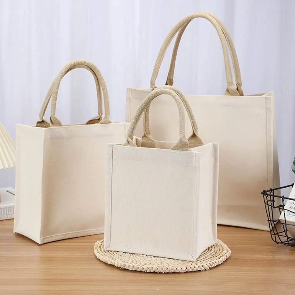 Borsa in tela disegnata a mano riutilizzabile fai-da-te borsa per la spesa pieghevole riutilizzabile di grande capacità Beige Daily Commutting Blank Tote Sack