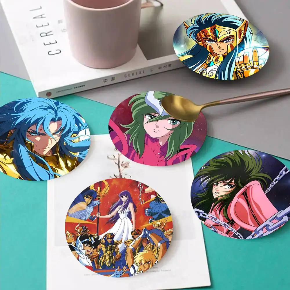 1pc Anime S-Saint Seiya Wooden Coaster Colour Printing Cup Mat Home Desk Decoration Gifts