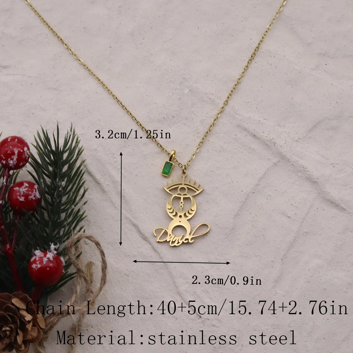 Chandler Customized Hollow Evil Eye Name Necklace Stainless Steel with Green Zircon Party Jewelry Clavicle Chain