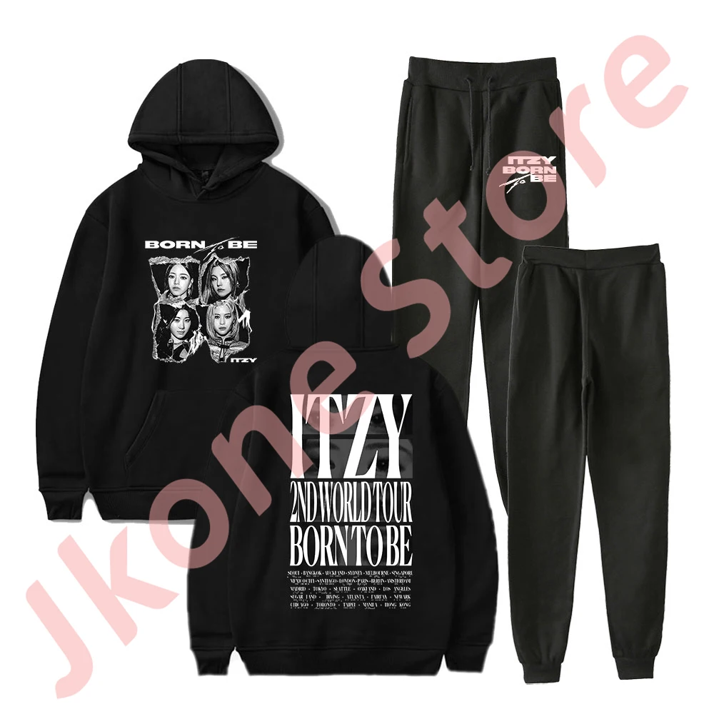 

Kpop ITZY Tour Hoodies Jogger Pants Born To Be 2024 Tour Merch Set Cosplay Women Men Fashion Casual Sweatshirts