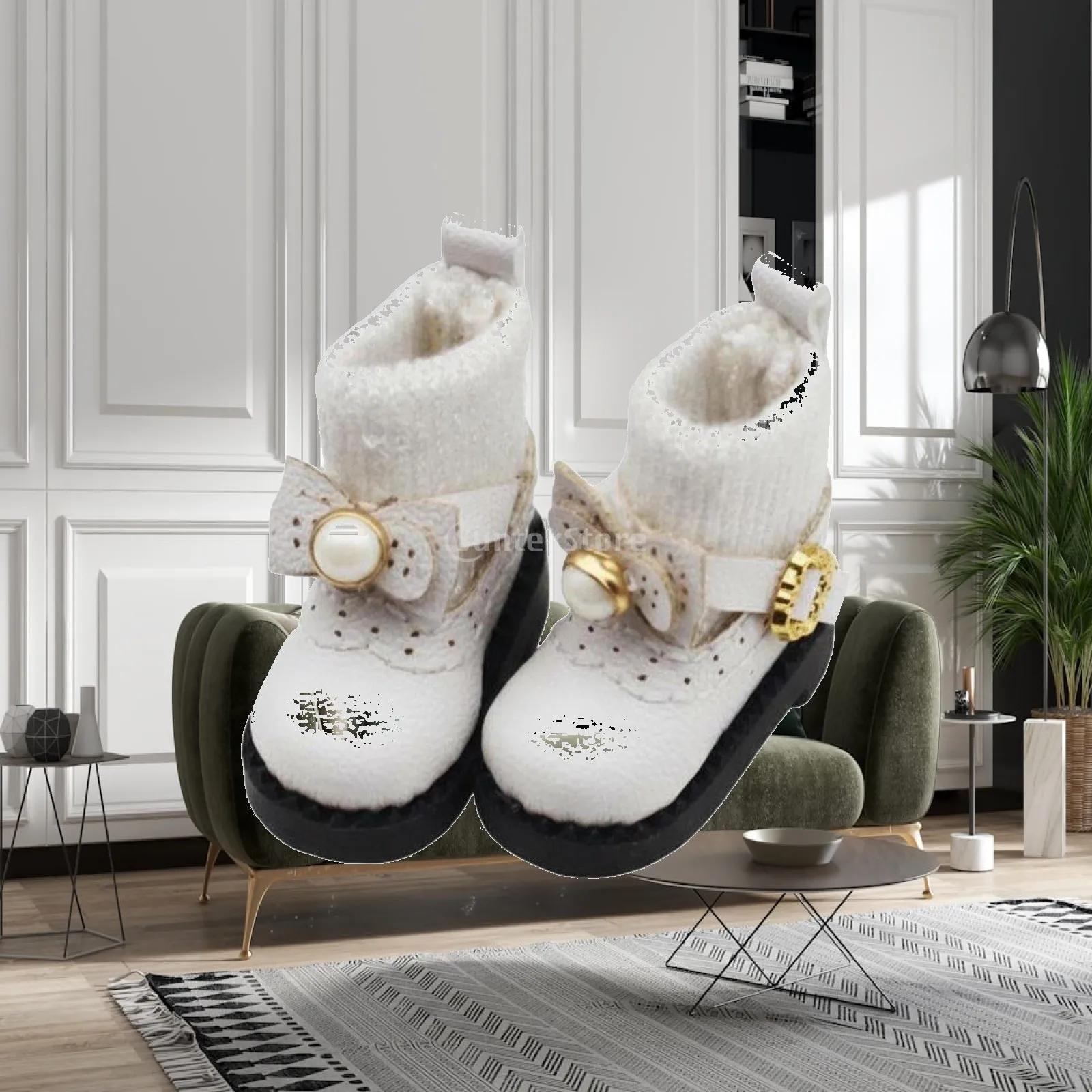 Elegant Black White Pink Doll Boots for OB11 BJD Dolls with Knitted Top Faux Leather Base Pearl Bow Detail Secure Fit