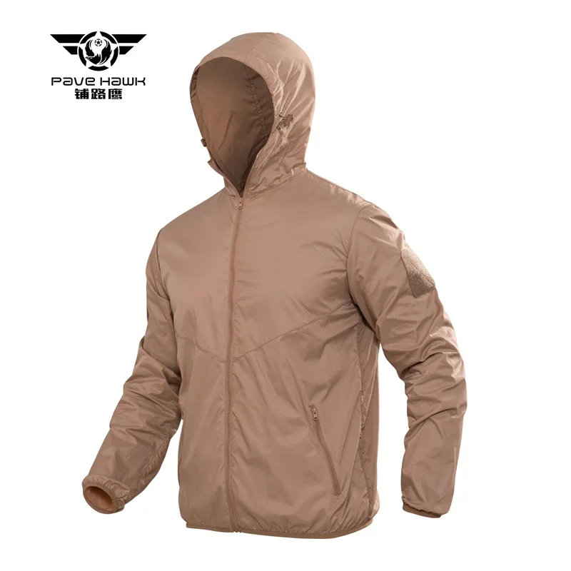 PAVEHAWK Summer Windbreaker Long sleeved hoodie Camouflage jacket Thin jacket Outdoor tactical clothing