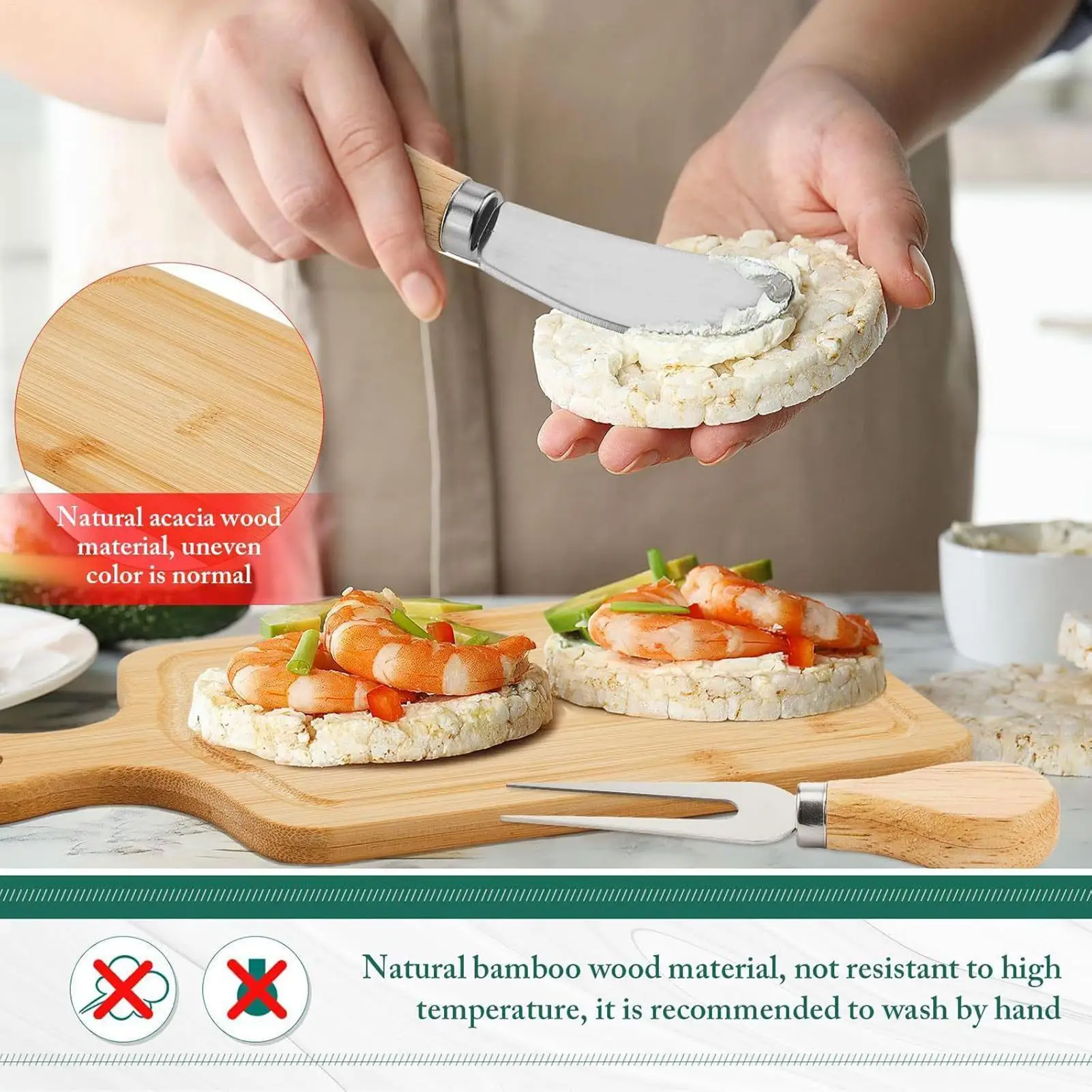 Bamboo Charcuterie Board Set - Wooden Cheese Serving Tray with Cutlery for Wedding Christmas Housewarming Party Home Decor
